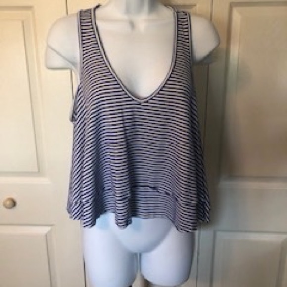 MINKPINK line up striped layered tank top sz L  blue & white striped vneck crop - Picture 3 of 10